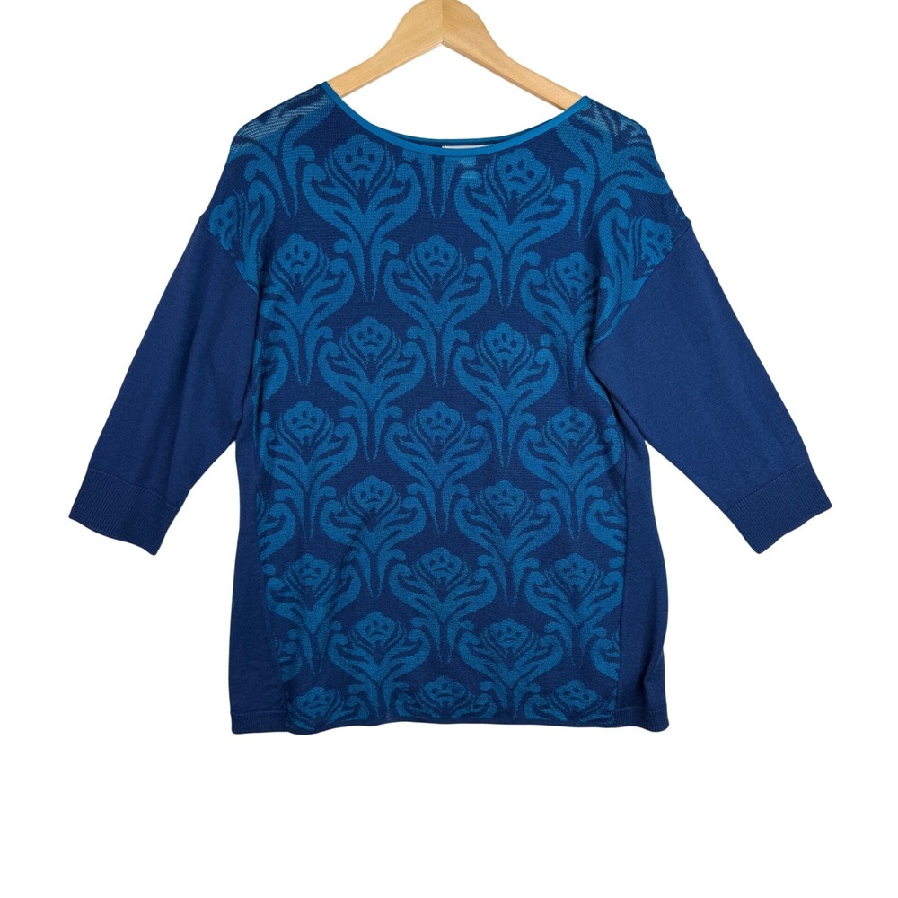 Coldwater Creek Damask Patterned Knit Sweater size XL Blue